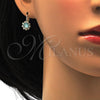 Oro Laminado Leverback Earring, Gold Filled Style Flower Design, with Aquamarine and White Crystal, Polished, Golden Finish, 02.122.0085.3