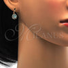 Oro Laminado Leverback Earring, Gold Filled Style Flower Design, with Aquamarine and White Crystal, Polished, Golden Finish, 02.122.0085.3