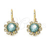 Oro Laminado Leverback Earring, Gold Filled Style Flower Design, with Aquamarine and White Crystal, Polished, Golden Finish, 02.122.0085.3