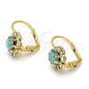 Oro Laminado Leverback Earring, Gold Filled Style Flower Design, with Aquamarine and White Crystal, Polished, Golden Finish, 02.122.0085.3