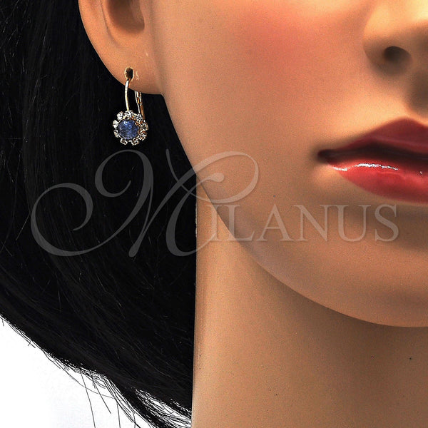 Gold Filled Ring — Leverback Earring Flower Design with Tanzanite and White — alternate product view — SKU 113450 | Oro Laminado anillo — Leverback Earring flor diseño with Tanzanite and blanco — SKU 113450