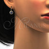 Oro Laminado Leverback Earring, Gold Filled Style Flower Design, with Tanzanite and White Crystal, Polished, Golden Finish, 02.122.0085.4