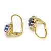 Oro Laminado Leverback Earring, Gold Filled Style Flower Design, with Tanzanite and White Crystal, Polished, Golden Finish, 02.122.0085.4