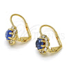 Oro Laminado Leverback Earring, Gold Filled Style Flower Design, with Tanzanite and White Crystal, Polished, Golden Finish, 02.122.0085.4