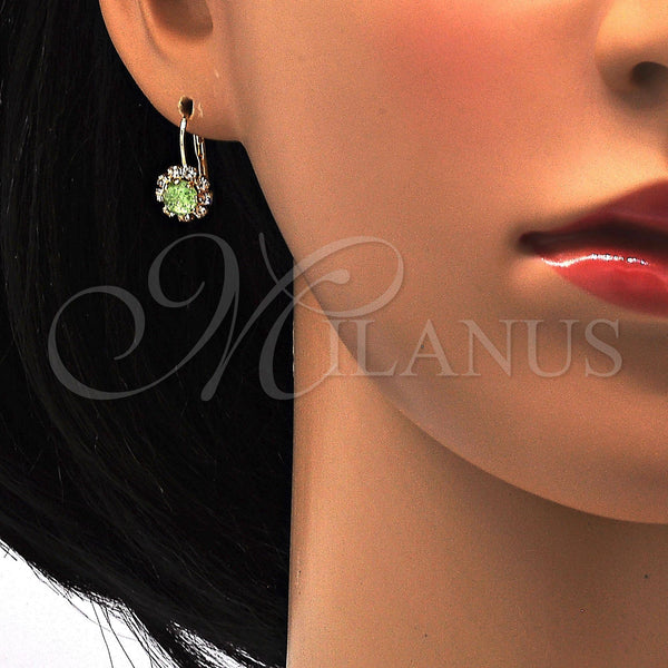 Gold Filled Ring — Leverback Earring Flower Design with Light Green and — alternate product view — SKU 113451 | Oro Laminado anillo — Leverback Earring flor diseño with Light Green and — SKU 113451