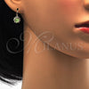 Oro Laminado Leverback Earring, Gold Filled Style Flower Design, with Light Green and White Crystal, Polished, Golden Finish, 02.122.0085.5