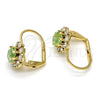 Oro Laminado Leverback Earring, Gold Filled Style Flower Design, with Light Green and White Crystal, Polished, Golden Finish, 02.122.0085.5