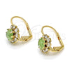 Oro Laminado Leverback Earring, Gold Filled Style Flower Design, with Light Green and White Crystal, Polished, Golden Finish, 02.122.0085.5