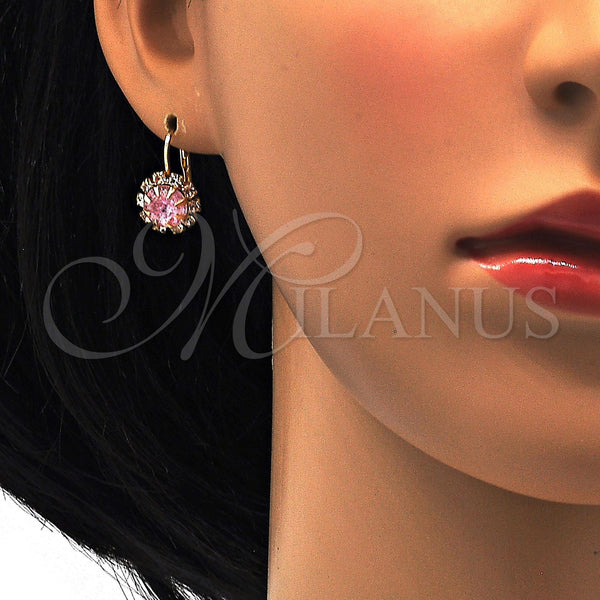 Gold Filled Ring — Leverback Earring Flower Design with Pink and White — alternate product view — SKU 113452 | Oro Laminado anillo — Leverback Earring flor diseño with Pink and blanco — SKU 113452