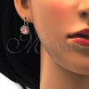 Oro Laminado Leverback Earring, Gold Filled Style Flower Design, with Pink and White Crystal, Polished, Golden Finish, 02.122.0086