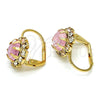 Oro Laminado Leverback Earring, Gold Filled Style Flower Design, with Pink and White Crystal, Polished, Golden Finish, 02.122.0086
