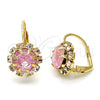 Oro Laminado Leverback Earring, Gold Filled Style Flower Design, with Pink and White Crystal, Polished, Golden Finish, 02.122.0086