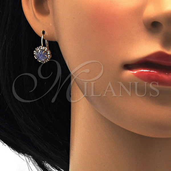 Gold Filled Ring — Leverback Earring Flower Design with Amethyst and White — alternate product view — SKU 113453 | Oro Laminado anillo — Leverback Earring flor diseño with Amethyst and blanco — SKU 113453