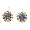 Oro Laminado Leverback Earring, Gold Filled Style Flower Design, with Amethyst and White Crystal, Polished, Golden Finish, 02.122.0086.1