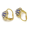 Oro Laminado Leverback Earring, Gold Filled Style Flower Design, with Amethyst and White Crystal, Polished, Golden Finish, 02.122.0086.1