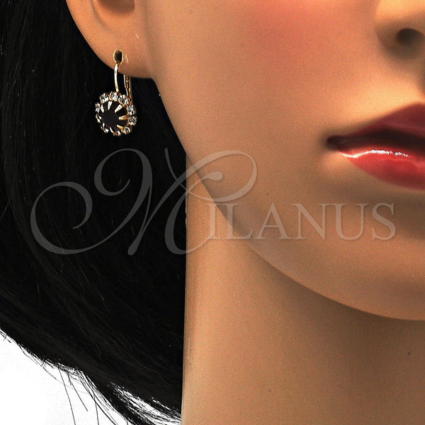 Gold Filled Ring — Leverback Earring Flower Design with Garnet and White — alternate product view — SKU 113454 | Oro Laminado anillo — Leverback Earring flor diseño with Garnet and blanco — SKU 113454