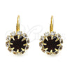 Oro Laminado Leverback Earring, Gold Filled Style Flower Design, with Garnet and White Crystal, Polished, Golden Finish, 02.122.0086.2