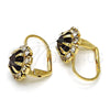 Oro Laminado Leverback Earring, Gold Filled Style Flower Design, with Garnet and White Crystal, Polished, Golden Finish, 02.122.0086.2