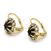 Oro Laminado Leverback Earring, Gold Filled Style Flower Design, with Garnet and White Crystal, Polished, Golden Finish, 02.122.0086.2