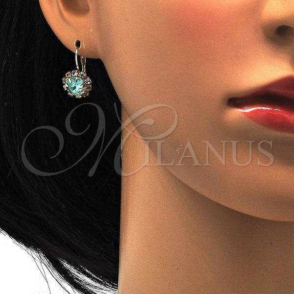 Gold Filled Ring — Leverback Earring Flower Design with Aqua Blue and — alternate product view — SKU 113455 | Oro Laminado anillo — Leverback Earring flor diseño with Aqua Blue and — SKU 113455