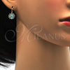 Oro Laminado Leverback Earring, Gold Filled Style Flower Design, with Aqua Blue and White Crystal, Polished, Golden Finish, 02.122.0086.3