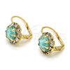 Oro Laminado Leverback Earring, Gold Filled Style Flower Design, with Aqua Blue and White Crystal, Polished, Golden Finish, 02.122.0086.3