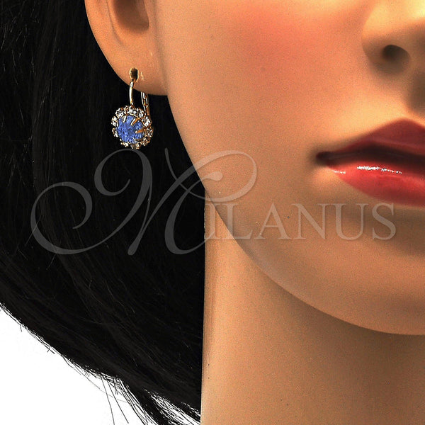 Gold Filled Ring — Leverback Earring Flower Design with Light Sapphire and — alternate product view — SKU 113456 | Oro Laminado anillo — Leverback Earring flor diseño with Light Sapphire and — SKU 113456