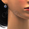 Oro Laminado Leverback Earring, Gold Filled Style Flower Design, with Light Sapphire and White Crystal, Polished, Golden Finish, 02.122.0086.4