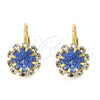 Oro Laminado Leverback Earring, Gold Filled Style Flower Design, with Light Sapphire and White Crystal, Polished, Golden Finish, 02.122.0086.4