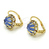 Oro Laminado Leverback Earring, Gold Filled Style Flower Design, with Light Sapphire and White Crystal, Polished, Golden Finish, 02.122.0086.4
