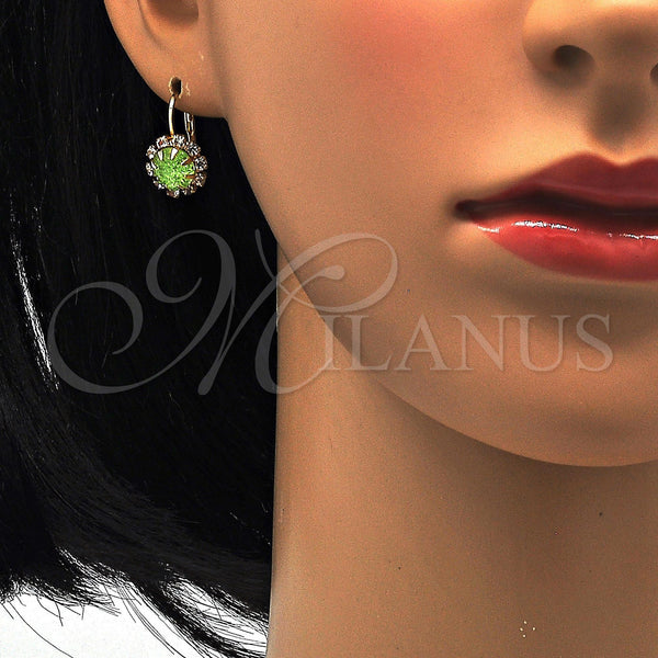 Gold Filled Ring — Leverback Earring Flower Design with Light Green and — alternate product view — SKU 113457 | Oro Laminado anillo — Leverback Earring flor diseño with Light Green and — SKU 113457