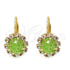 Oro Laminado Leverback Earring, Gold Filled Style Flower Design, with Light Green and White Crystal, Polished, Golden Finish, 02.122.0086.5