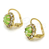 Oro Laminado Leverback Earring, Gold Filled Style Flower Design, with Light Green and White Crystal, Polished, Golden Finish, 02.122.0086.5