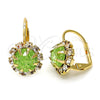 Oro Laminado Leverback Earring, Gold Filled Style Flower Design, with Light Green and White Crystal, Polished, Golden Finish, 02.122.0086.5