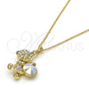 Oro Laminado Pendant Necklace, Gold Filled Style Teddy Bear Design, with Aurore Boreale Swarovski Crystals, Polished, Golden Finish, 04.239.0041.4.18 (01 MM Thickness, 18 Inches Length)