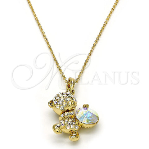 Oro Laminado Pendant Necklace, Gold Filled Style Teddy Bear Design, with Aurore Boreale Swarovski Crystals, Polished, Golden Finish, 04.239.0041.4.18 (01 MM Thickness, 18 Inches Length)