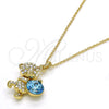 Oro Laminado Pendant Necklace, Gold Filled Style Teddy Bear Design, with Aquamarine and Aurore Boreale Swarovski Crystals, Polished, Golden Finish, 04.239.0041.5.18 (01 MM Thickness, 18 Inches Length)