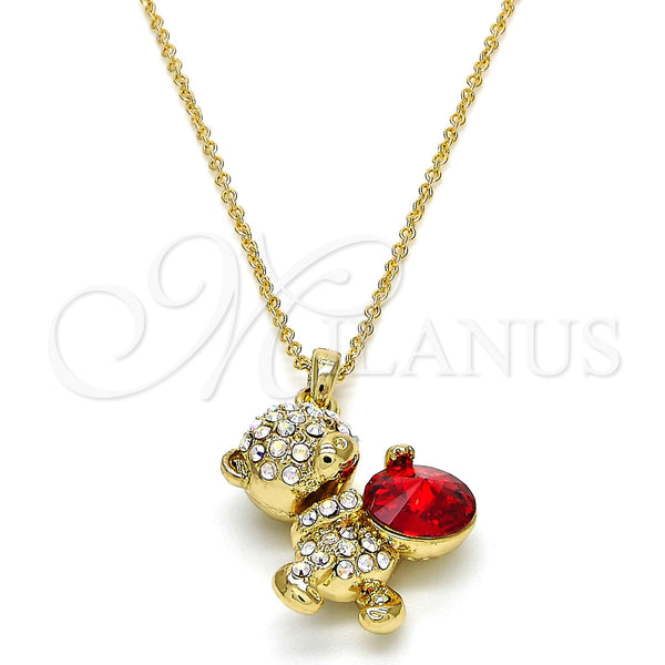 Oro Laminado Pendant Necklace, Gold Filled Style Teddy Bear Design, with Light Siam and Aurore Boreale Swarovski Crystals, Polished, Golden Finish, 04.239.0041.7.18 (01 MM Thickness, 18 Inches Length)