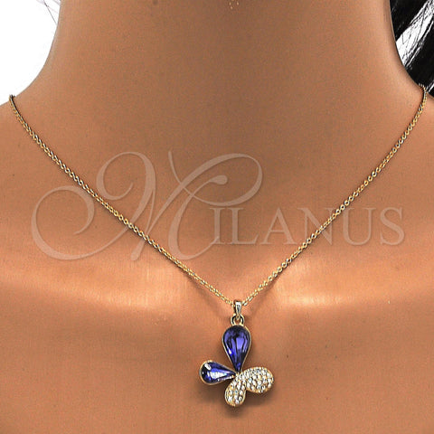 Oro Laminado Pendant Necklace, Gold Filled Style Butterfly Design, with Tanzanite and Aurore Boreale Swarovski Crystals, Polished, Golden Finish, 04.239.0043.6.18 (01 MM Thickness, 18 Inches Length)