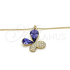 Oro Laminado Pendant Necklace, Gold Filled Style Butterfly Design, with Tanzanite and Aurore Boreale Swarovski Crystals, Polished, Golden Finish, 04.239.0043.6.18 (01 MM Thickness, 18 Inches Length)