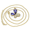 Oro Laminado Pendant Necklace, Gold Filled Style Butterfly Design, with Tanzanite and Aurore Boreale Swarovski Crystals, Polished, Golden Finish, 04.239.0043.6.18 (01 MM Thickness, 18 Inches Length)