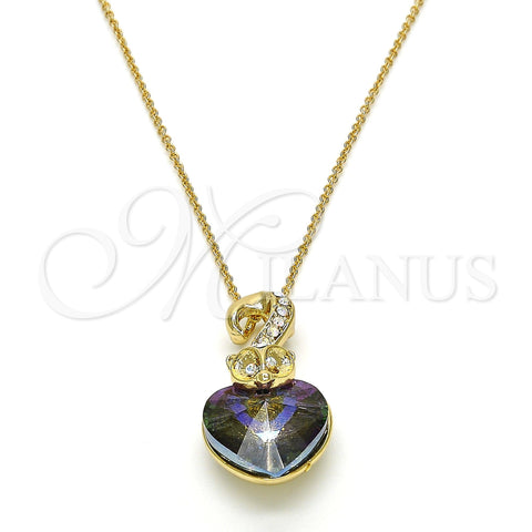 Oro Laminado Pendant Necklace, Gold Filled Style Heart Design, with Paradise Shine and Aurore Boreale Swarovski Crystals, Polished, Golden Finish, 04.239.0044.2.18 (01 MM Thickness, 18 Inches Length)