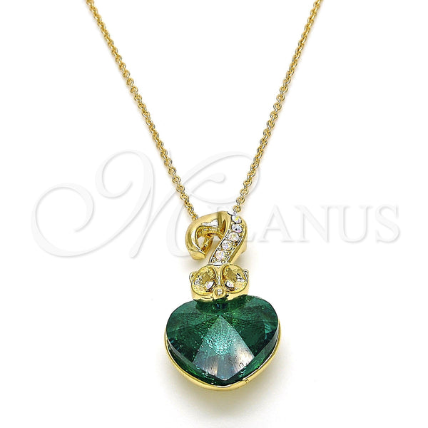 Oro Laminado Pendant Necklace, Gold Filled Style Heart Design, with Blue Zircon and Aurore Boreale Swarovski Crystals, Polished, Golden Finish, 04.239.0044.4.18 (01 MM Thickness, 18 Inches Length)