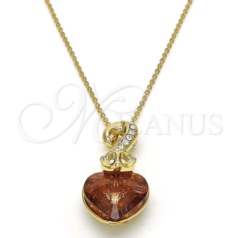 Oro Laminado Pendant Necklace, Gold Filled Style Heart Design, with Copper and Aurore Boreale Swarovski Crystals, Polished, Golden Finish, 04.239.0044.6.18 (01 MM Thickness, 18 Inches Length)