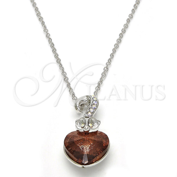 Rhodium Plated Pendant Necklace, Heart Design, with Copper and Aurore Boreale Swarovski Crystals, Polished, Rhodium Finish, 04.239.0044.7.18 (01 MM Thickness, 18 Inches Length)