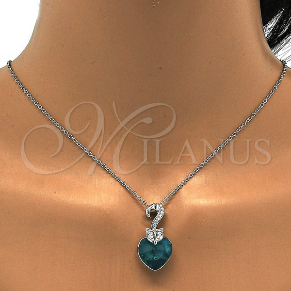 White Gold Filled Necklace — Pendant Necklace Heart Design with Blue Zircon and — alternate product view — SKU 113494 | Oro Laminado Blanco collar — Pendant Necklace corazón diseño with Blue Zircon and — SKU 113494