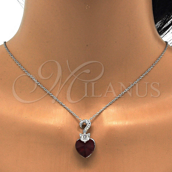 White Gold Filled Necklace — Pendant Necklace Heart Design with Siam and Aurore — alternate product view — SKU 113495 | Oro Laminado Blanco collar — Pendant Necklace corazón diseño with Siam and Aurore — SKU 113495