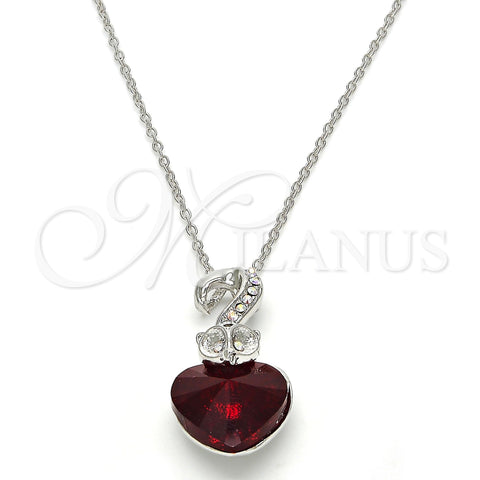 Rhodium Plated Pendant Necklace, Heart Design, with Siam and Aurore Boreale Swarovski Crystals, Polished, Rhodium Finish, 04.239.0044.9.18 (01 MM Thickness, 18 Inches Length)