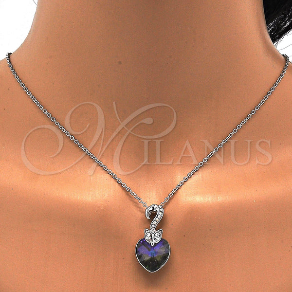 White Gold Filled Necklace — Pendant Necklace Heart Design with Paradise Shine and — alternate product view — SKU 113496 | Oro Laminado Blanco collar — Pendant Necklace corazón diseño with Paradise Shine and — SKU 113496