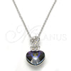 Rhodium Plated Pendant Necklace, Heart Design, with Paradise Shine and Aurore Boreale Swarovski Crystals, Polished, Rhodium Finish, 04.239.0044.10.18 (01 MM Thickness, 18 Inches Length)